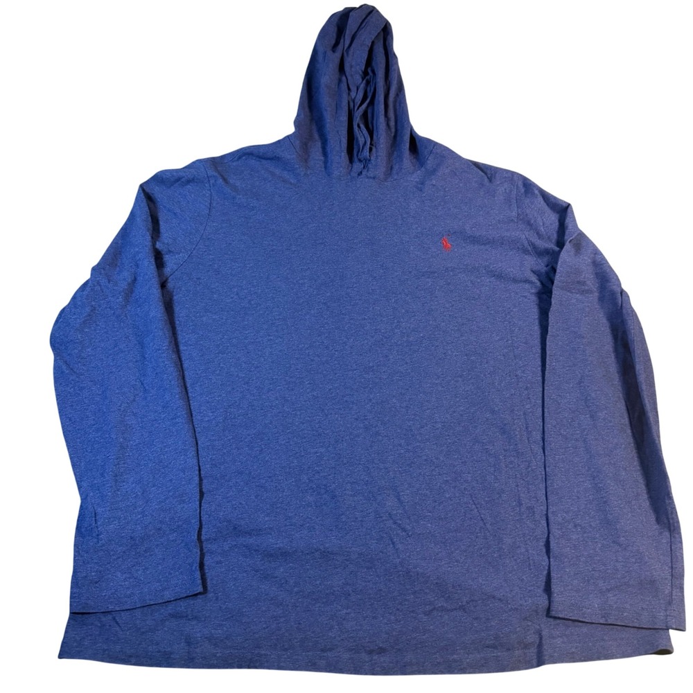 Polo Ralph Lauren Mens XL Heather Blue Long Sleeve Hooded T-Shirt Red Pony Logo